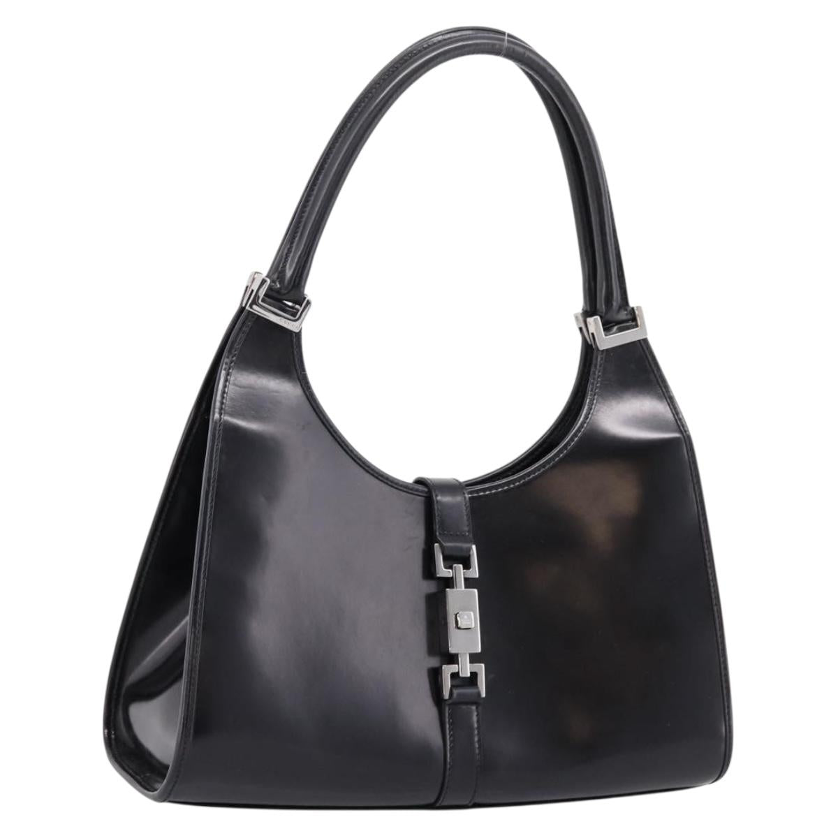 GUCCI Jackie Hand Bag Leather Black Silver 002 1067 Auth gh2346