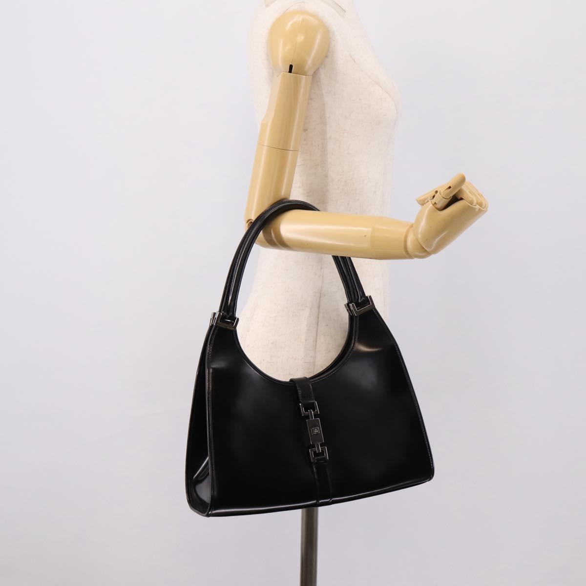 GUCCI Jackie Hand Bag Leather Black Silver 002 1067 Auth gh2346
