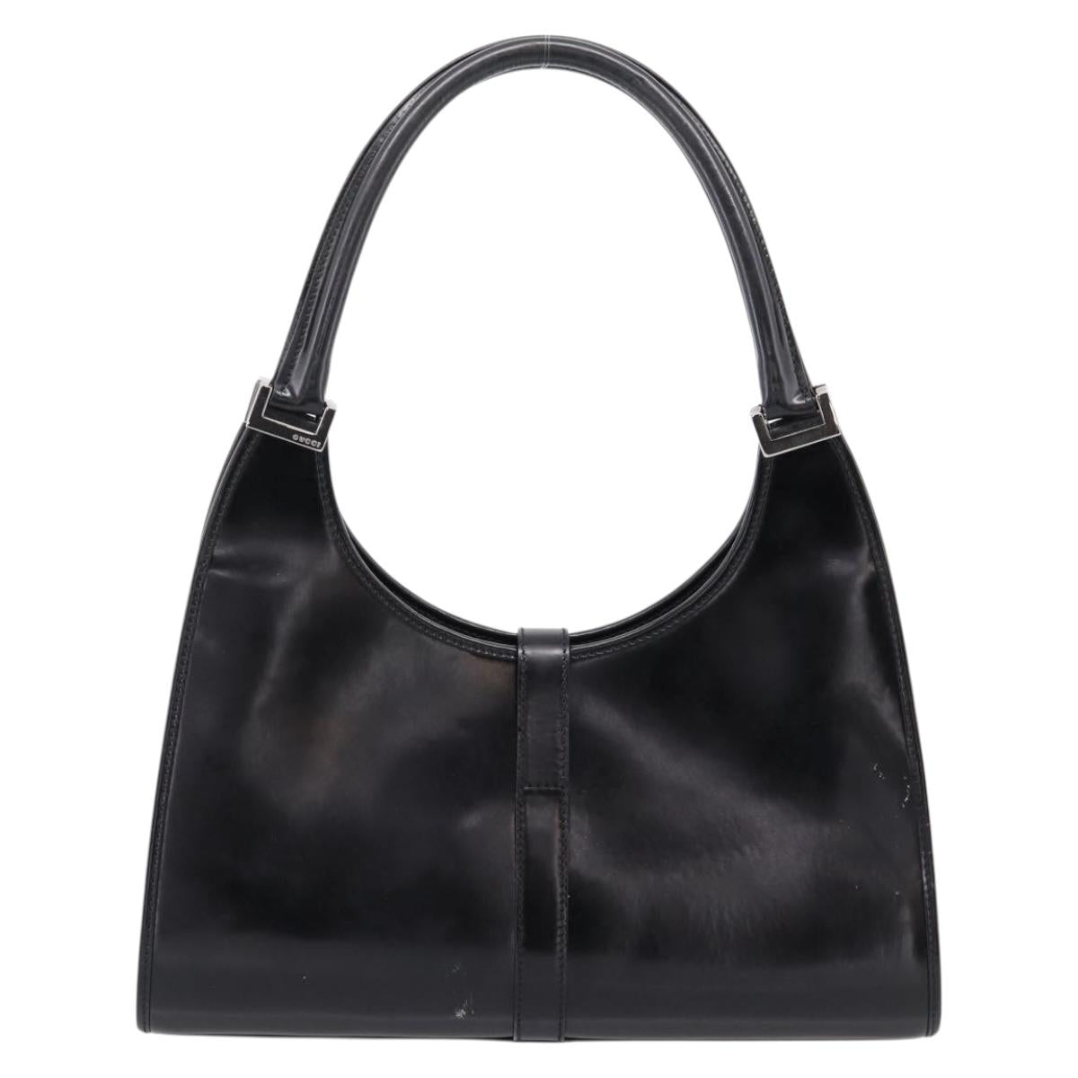 GUCCI Jackie Hand Bag Leather Black Silver 002 1067 Auth gh2346