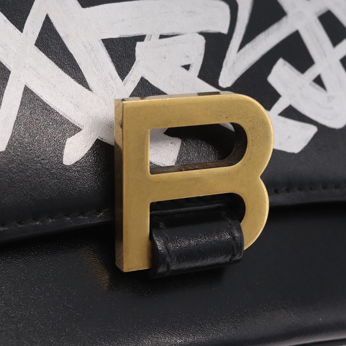BALENCIAGA Hour Glass Small Hand Bag Leather 2way Black Gold 693546 Auth gh2347V