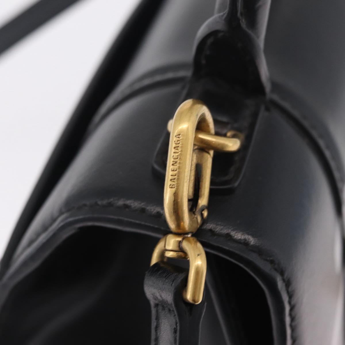 BALENCIAGA Hour Glass Small Hand Bag Leather 2way Black Gold 693546 Auth gh2347V