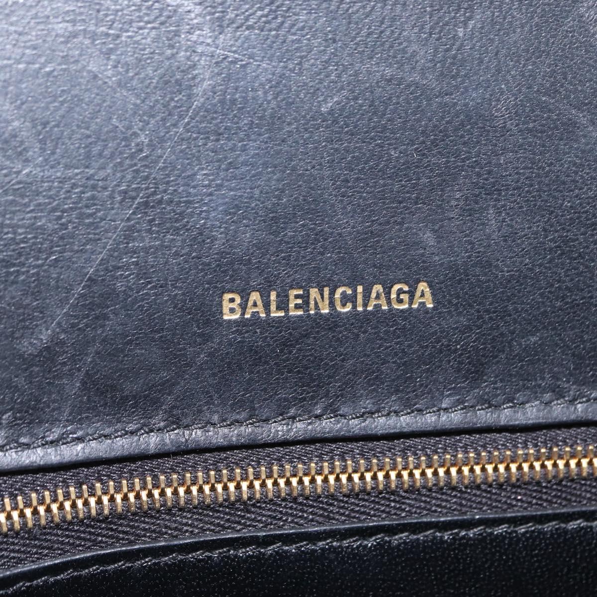 BALENCIAGA Hour Glass Small Hand Bag Leather 2way Black Gold 693546 Auth gh2347V