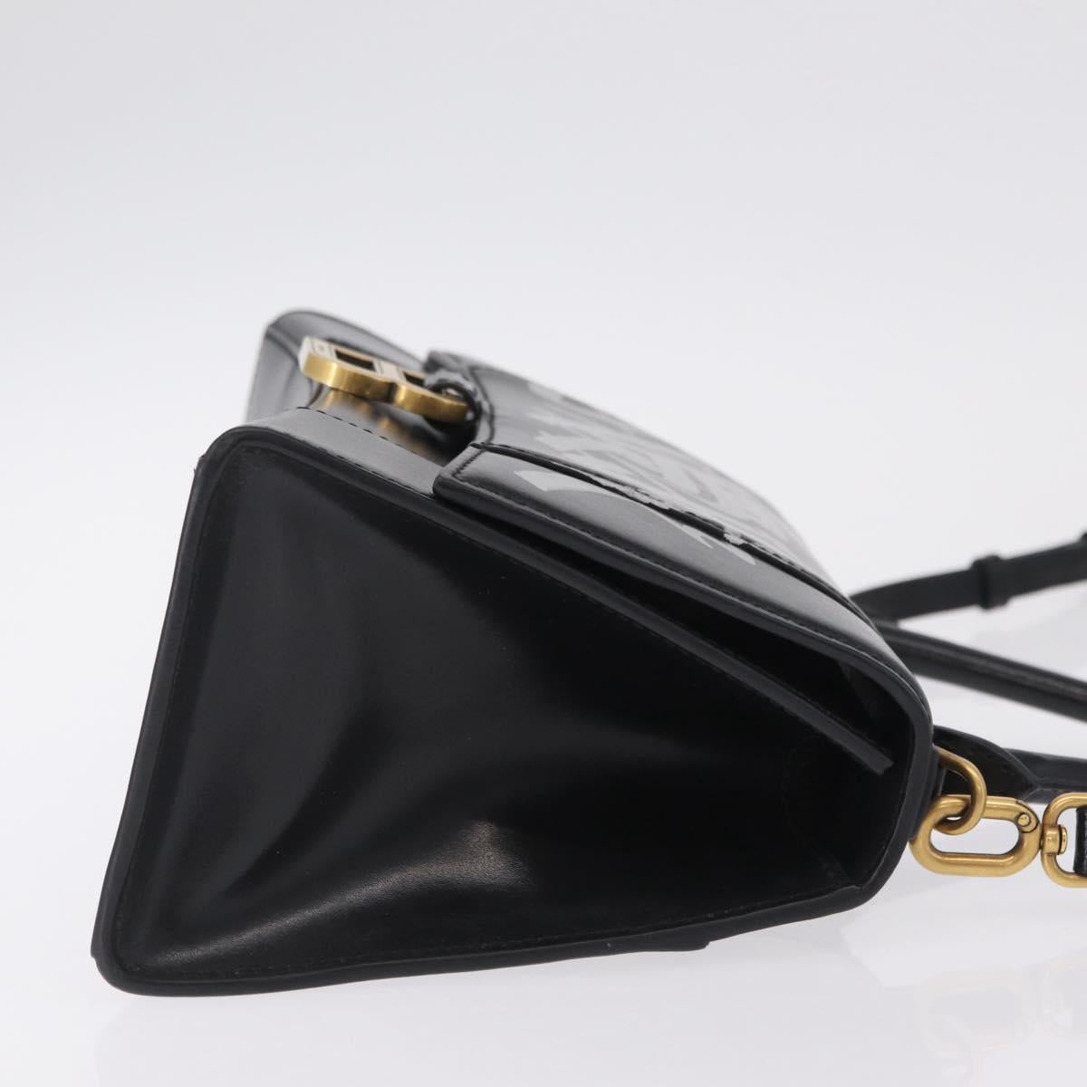 BALENCIAGA Hour Glass Small Hand Bag Leather 2way Black Gold 693546 Auth gh2347V