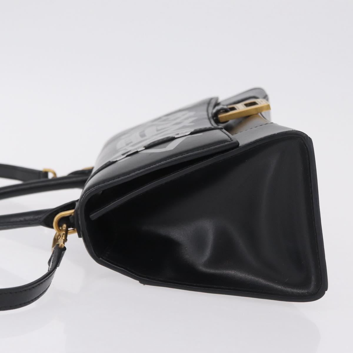 BALENCIAGA Hour Glass Small Hand Bag Leather 2way Black Gold 693546 Auth gh2347V
