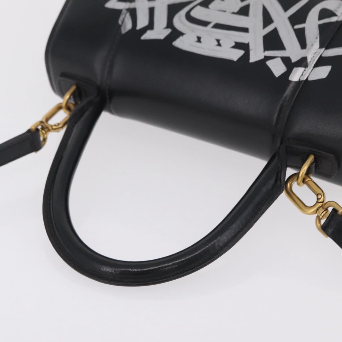 BALENCIAGA Hour Glass Small Hand Bag Leather 2way Black Gold 693546 Auth gh2347V