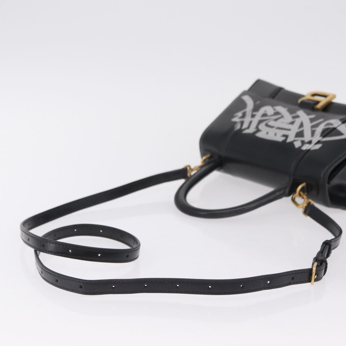 BALENCIAGA Hour Glass Small Hand Bag Leather 2way Black Gold 693546 Auth gh2347V