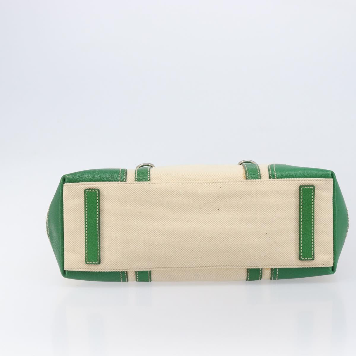 PRADA Tote Bag Canvas Beige Green Auth gh2350