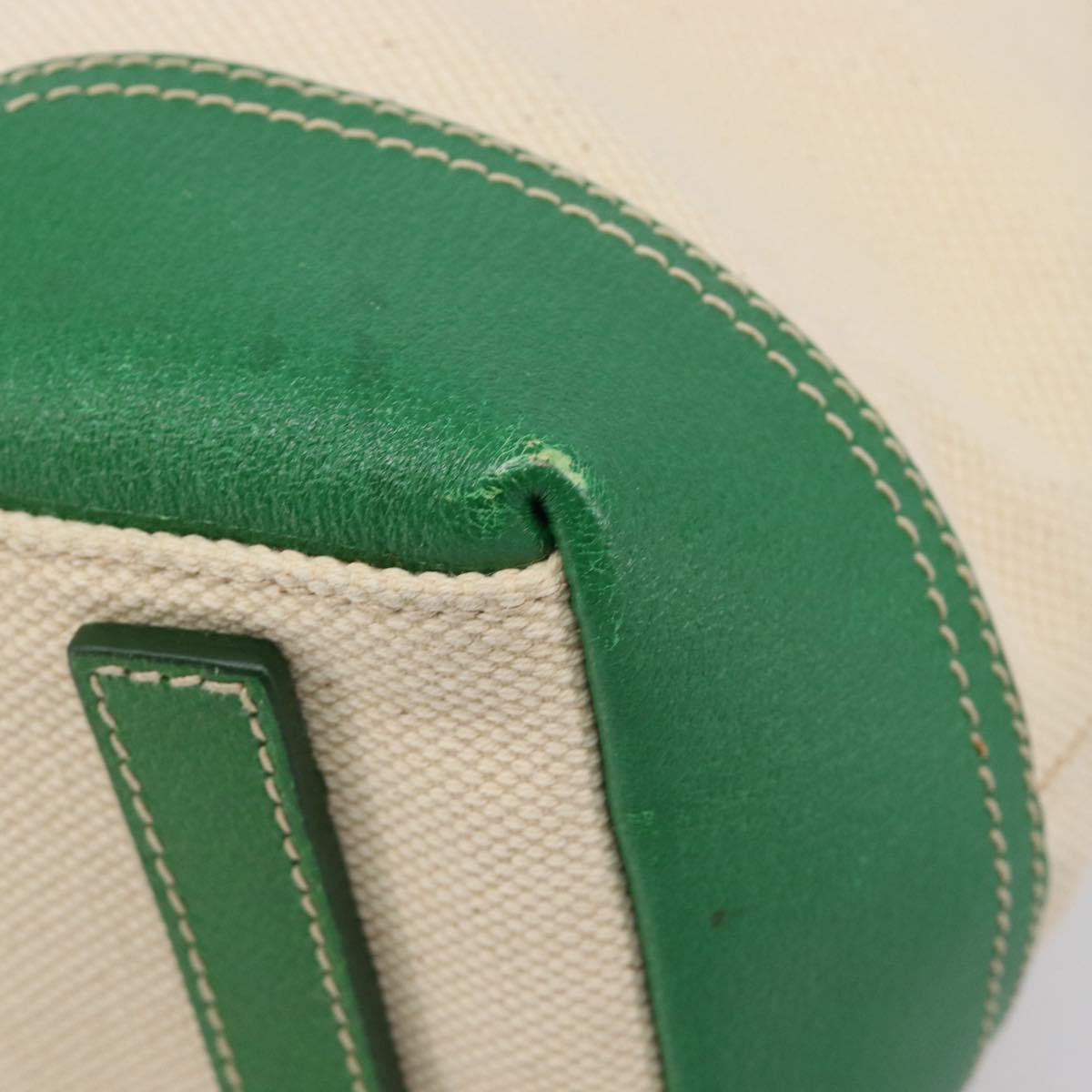 PRADA Tote Bag Canvas Beige Green Auth gh2350
