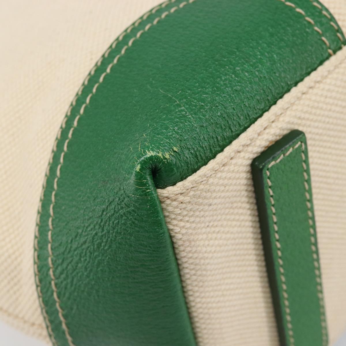 PRADA Tote Bag Canvas Beige Green Auth gh2350