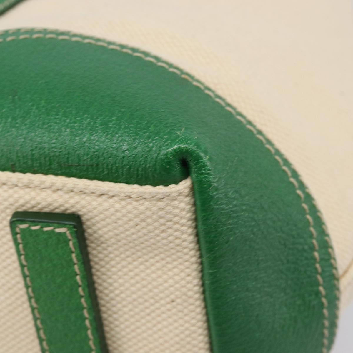 PRADA Tote Bag Canvas Beige Green Auth gh2350