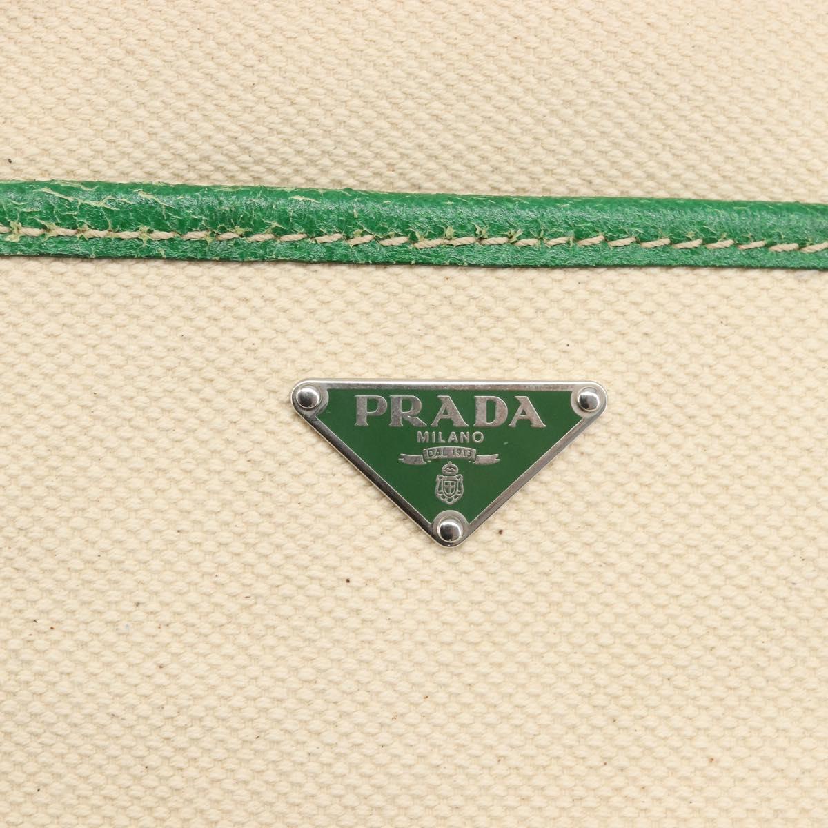PRADA Tote Bag Canvas Beige Green Auth gh2350