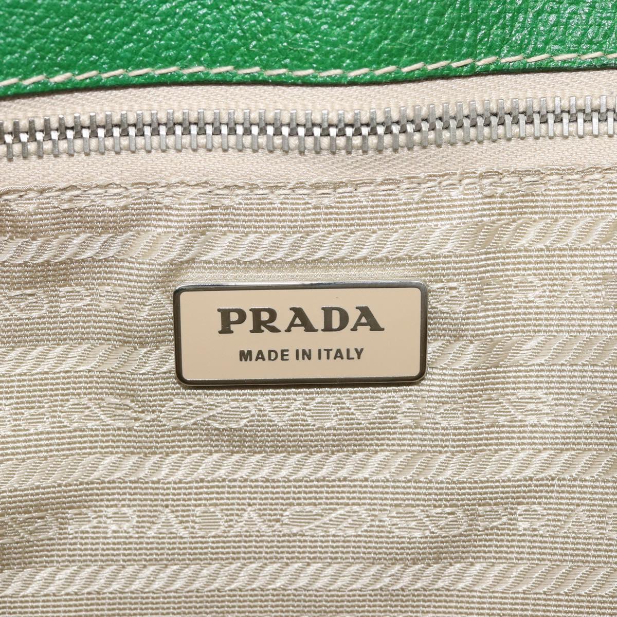 PRADA Tote Bag Canvas Beige Green Auth gh2350