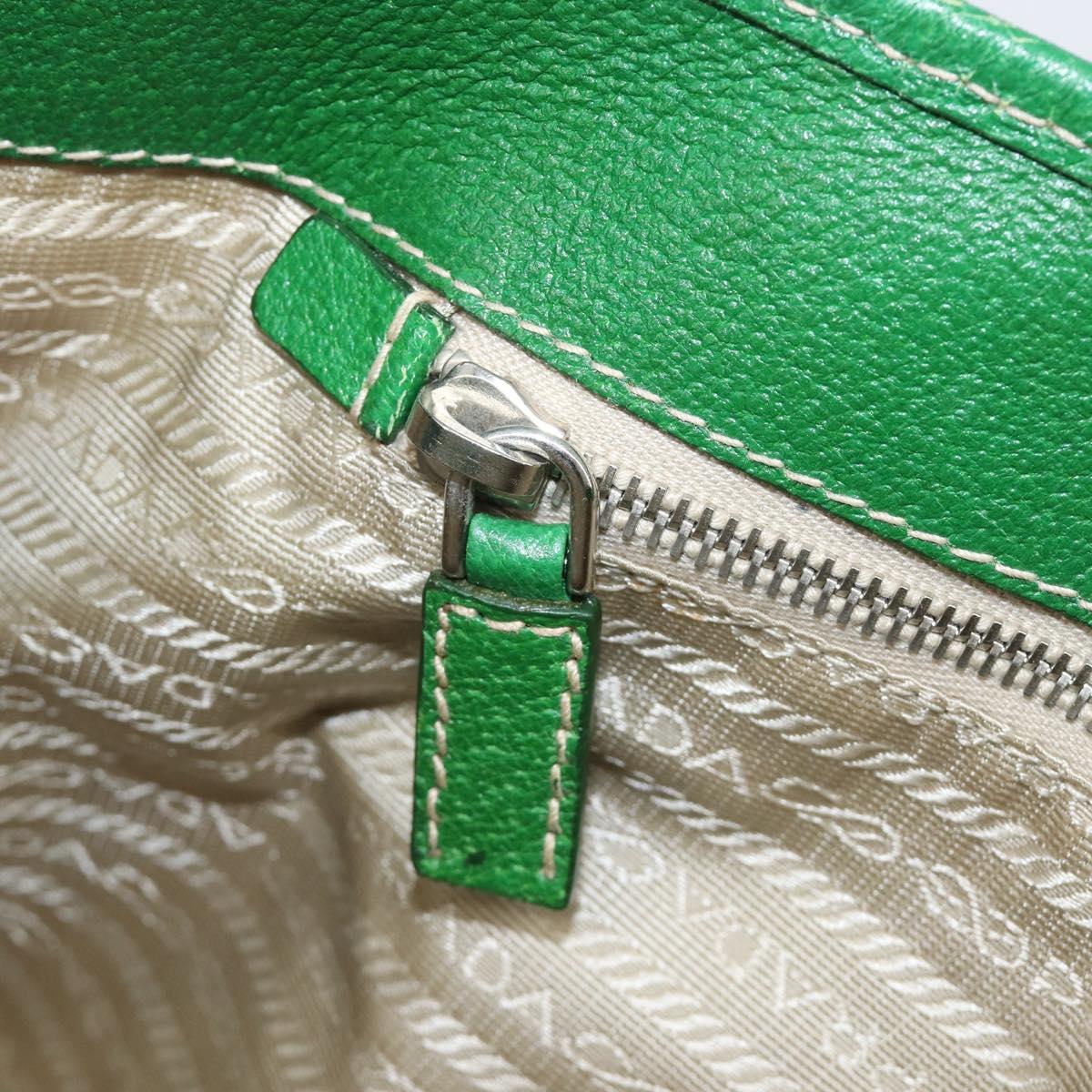 PRADA Tote Bag Canvas Beige Green Auth gh2350