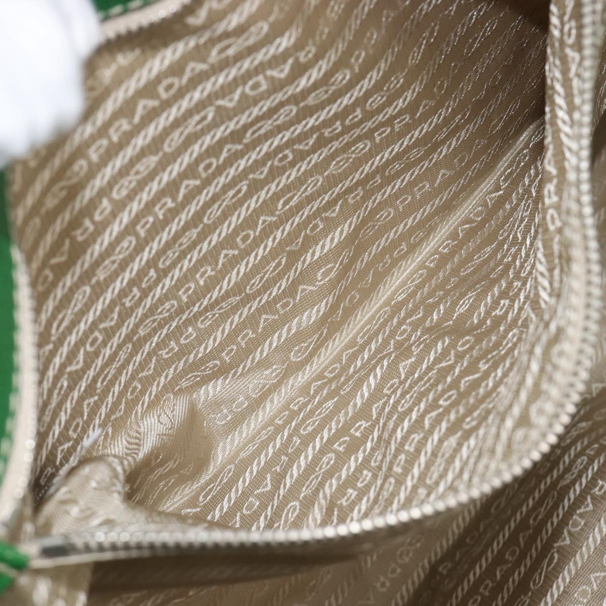 PRADA Tote Bag Canvas Beige Green Auth gh2350