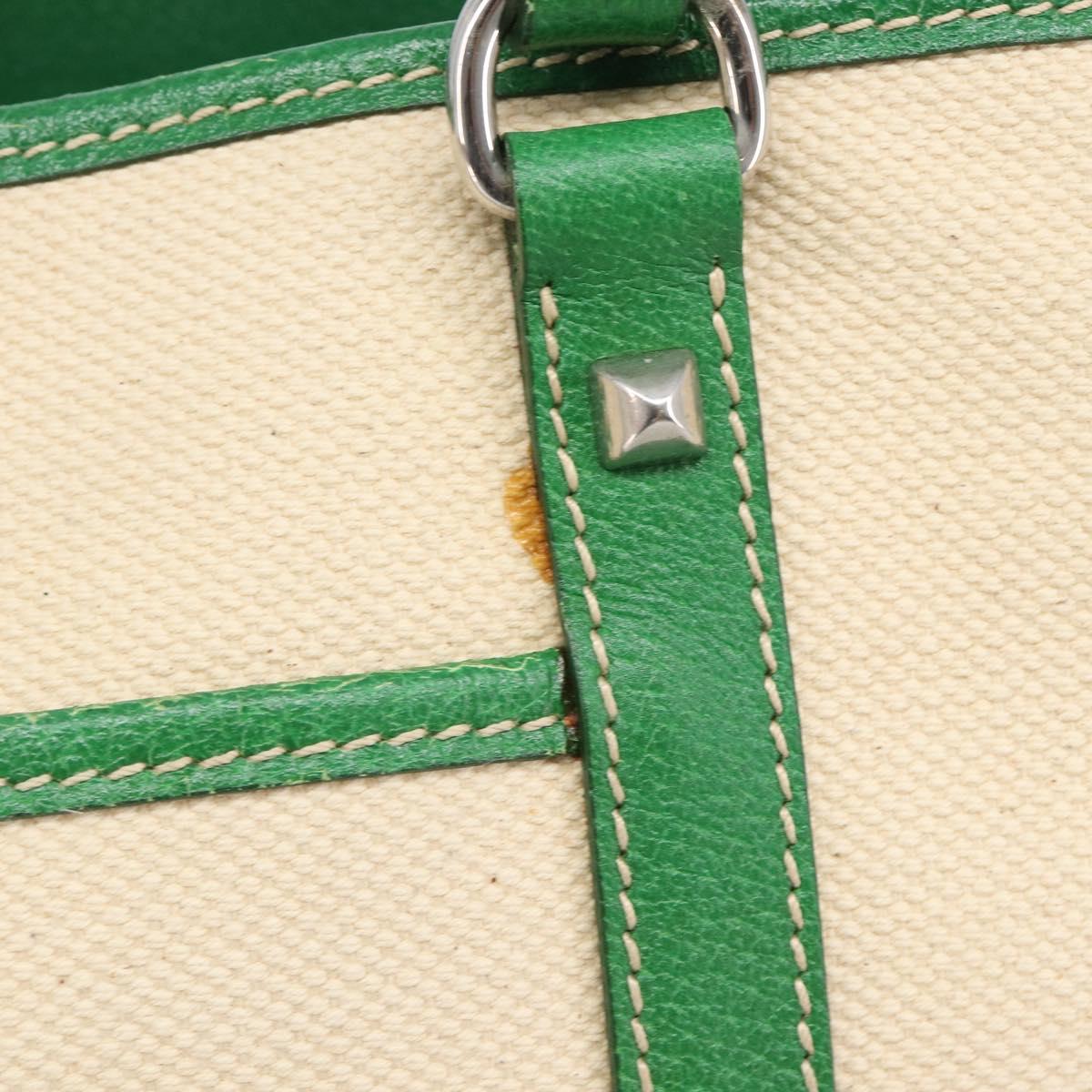 PRADA Tote Bag Canvas Beige Green Auth gh2350