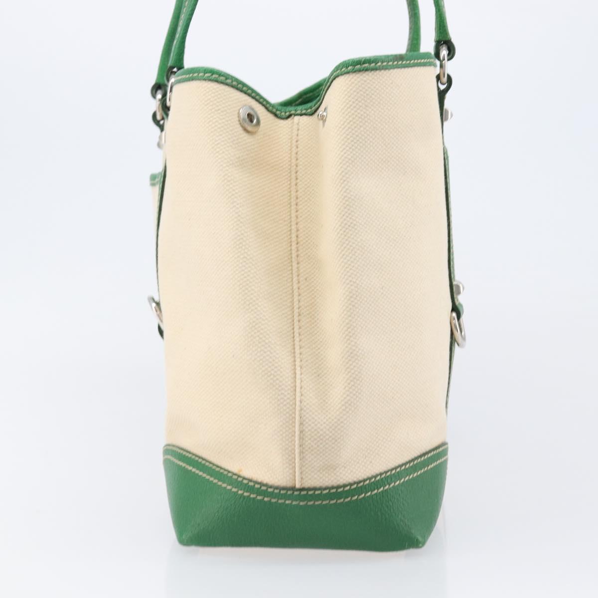 PRADA Tote Bag Canvas Beige Green Auth gh2350