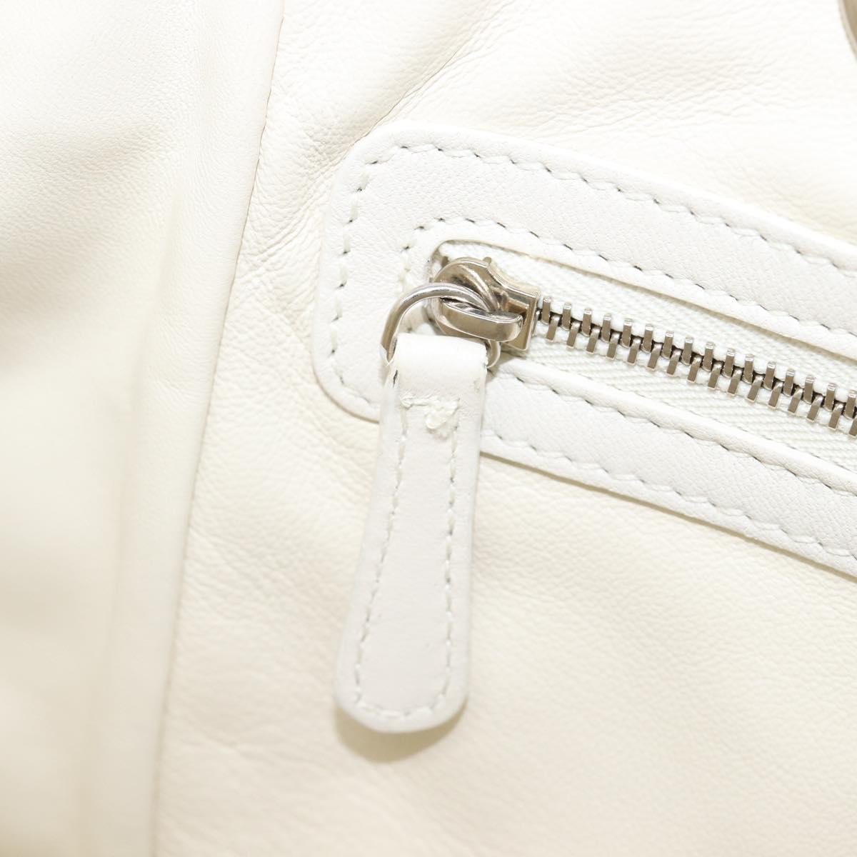 Christian Dior Lady Dior Canage Hand Bag Lamb Skin White Silver Auth gh2352V