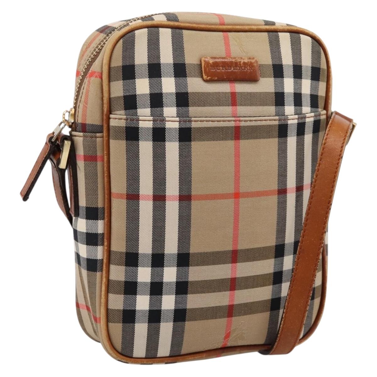 BURBERRY Nova Check Shoulder Bag Canvas Beige Gold Tone Auth gh2353