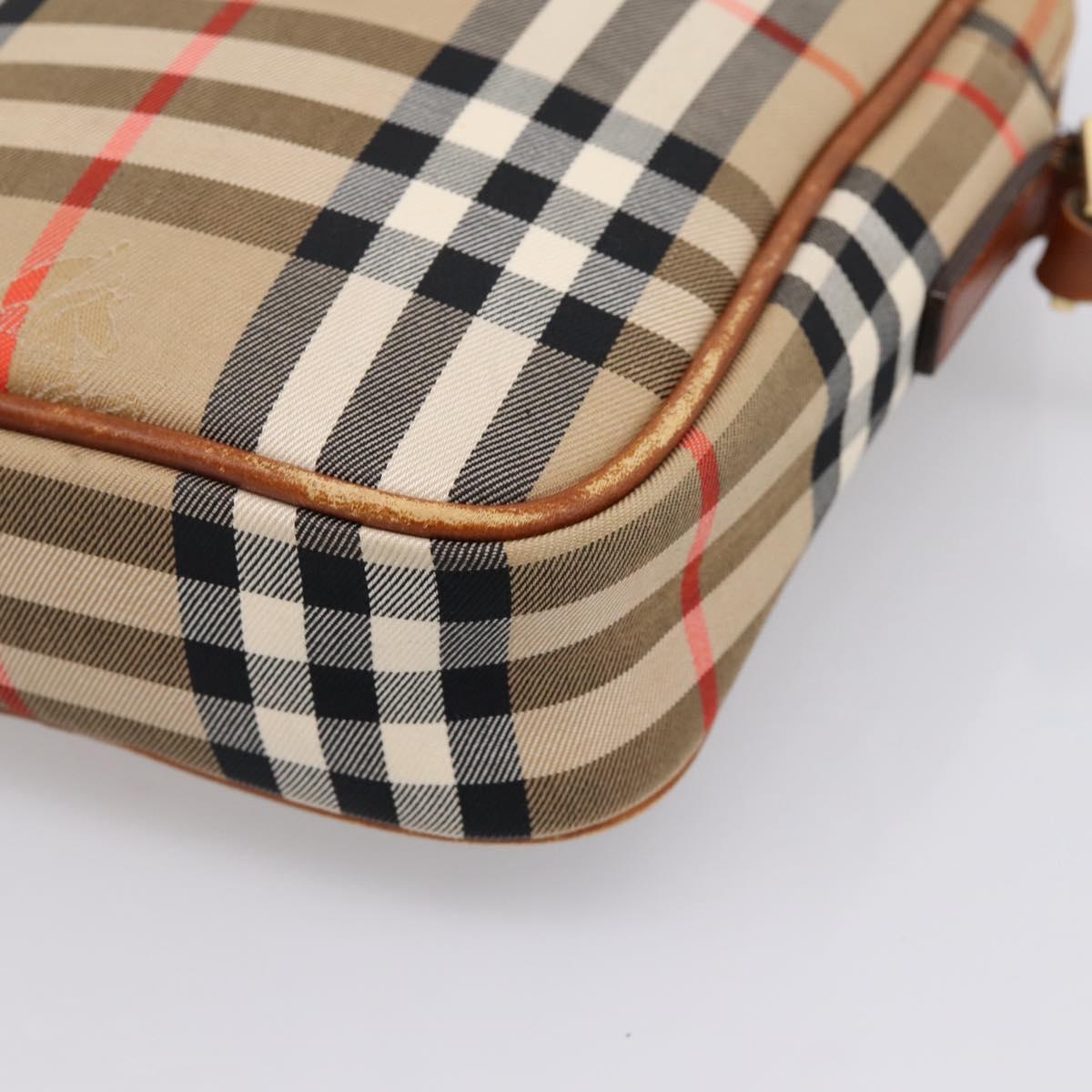 BURBERRY Nova Check Shoulder Bag Canvas Beige Gold Tone Auth gh2353