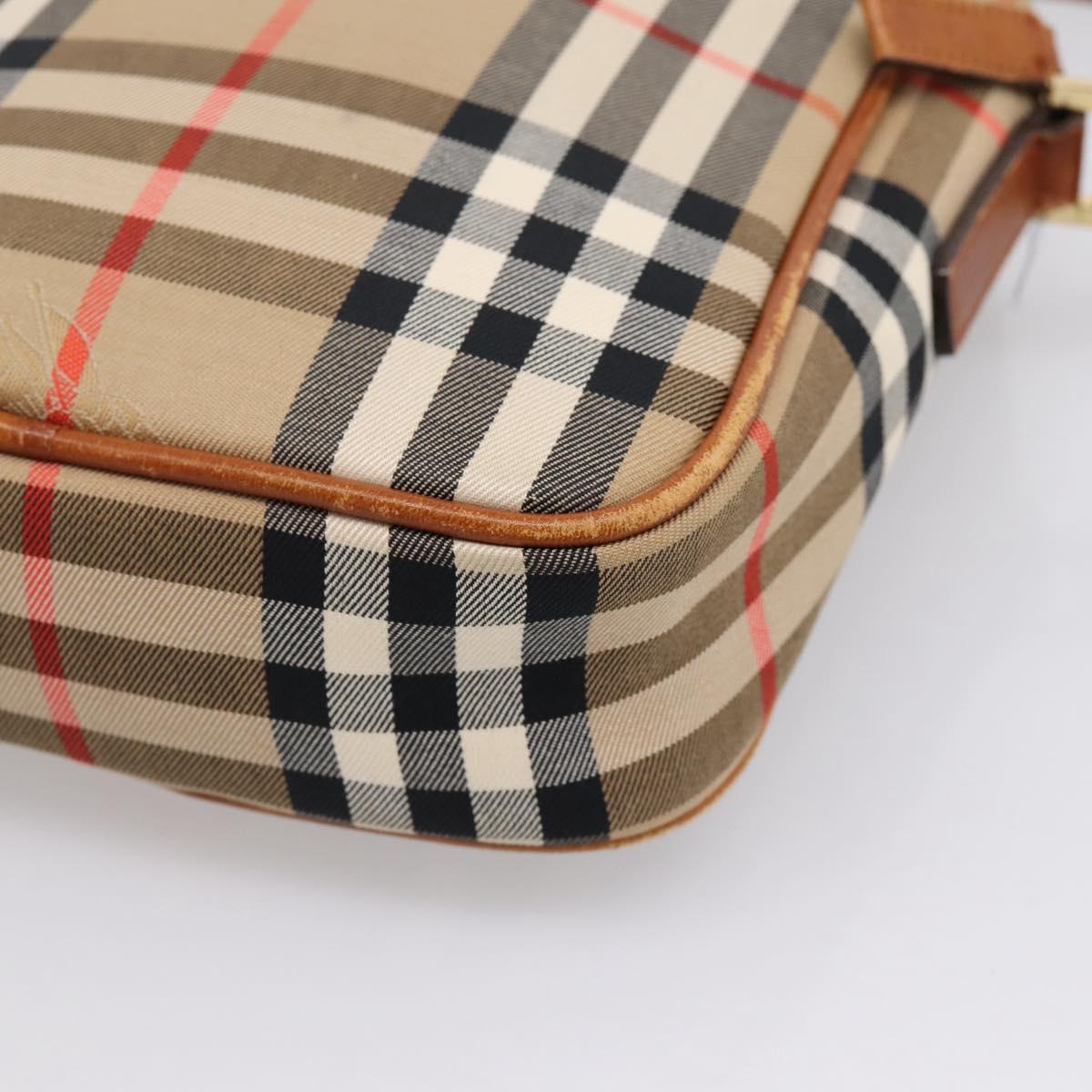 BURBERRY Nova Check Shoulder Bag Canvas Beige Gold Tone Auth gh2353