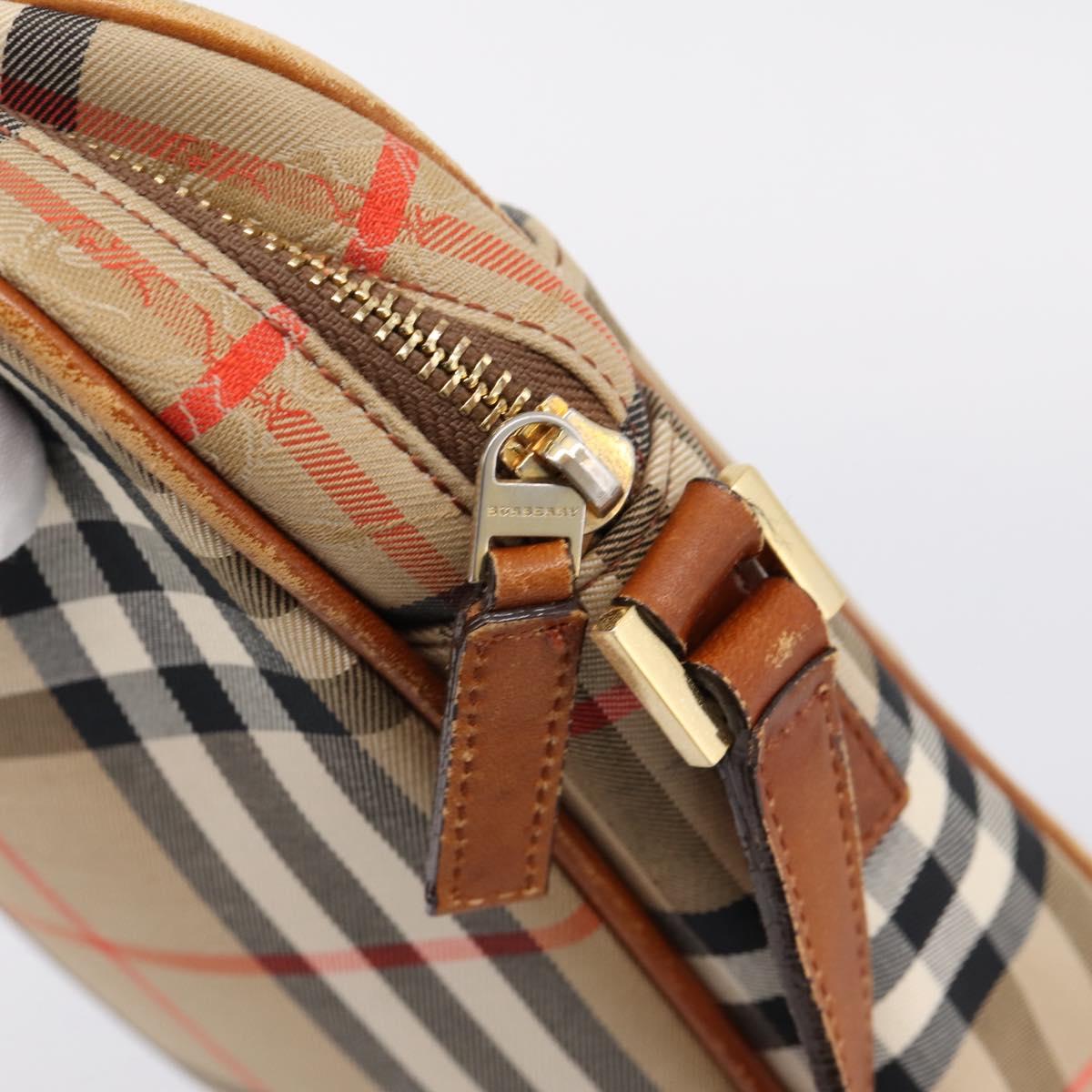 BURBERRY Nova Check Shoulder Bag Canvas Beige Gold Tone Auth gh2353