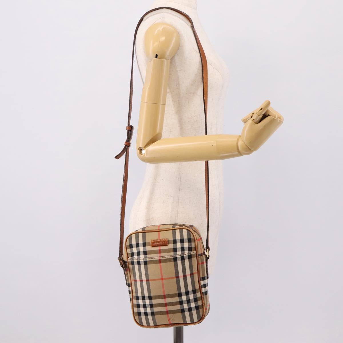 BURBERRY Nova Check Shoulder Bag Canvas Beige Gold Tone Auth gh2353