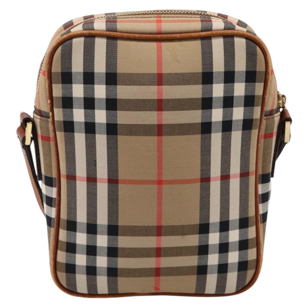 BURBERRY Nova Check Shoulder Bag Canvas Beige Gold Tone Auth gh2353