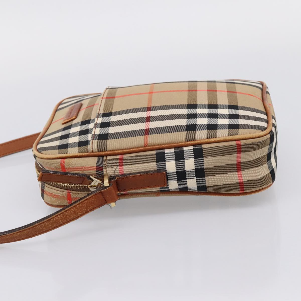 BURBERRY Nova Check Shoulder Bag Canvas Beige Gold Tone Auth gh2353