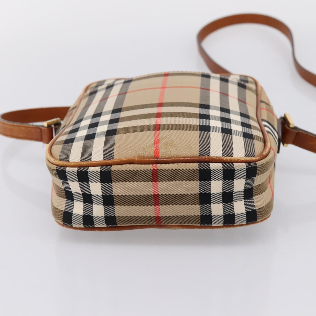 BURBERRY Nova Check Shoulder Bag Canvas Beige Gold Tone Auth gh2353