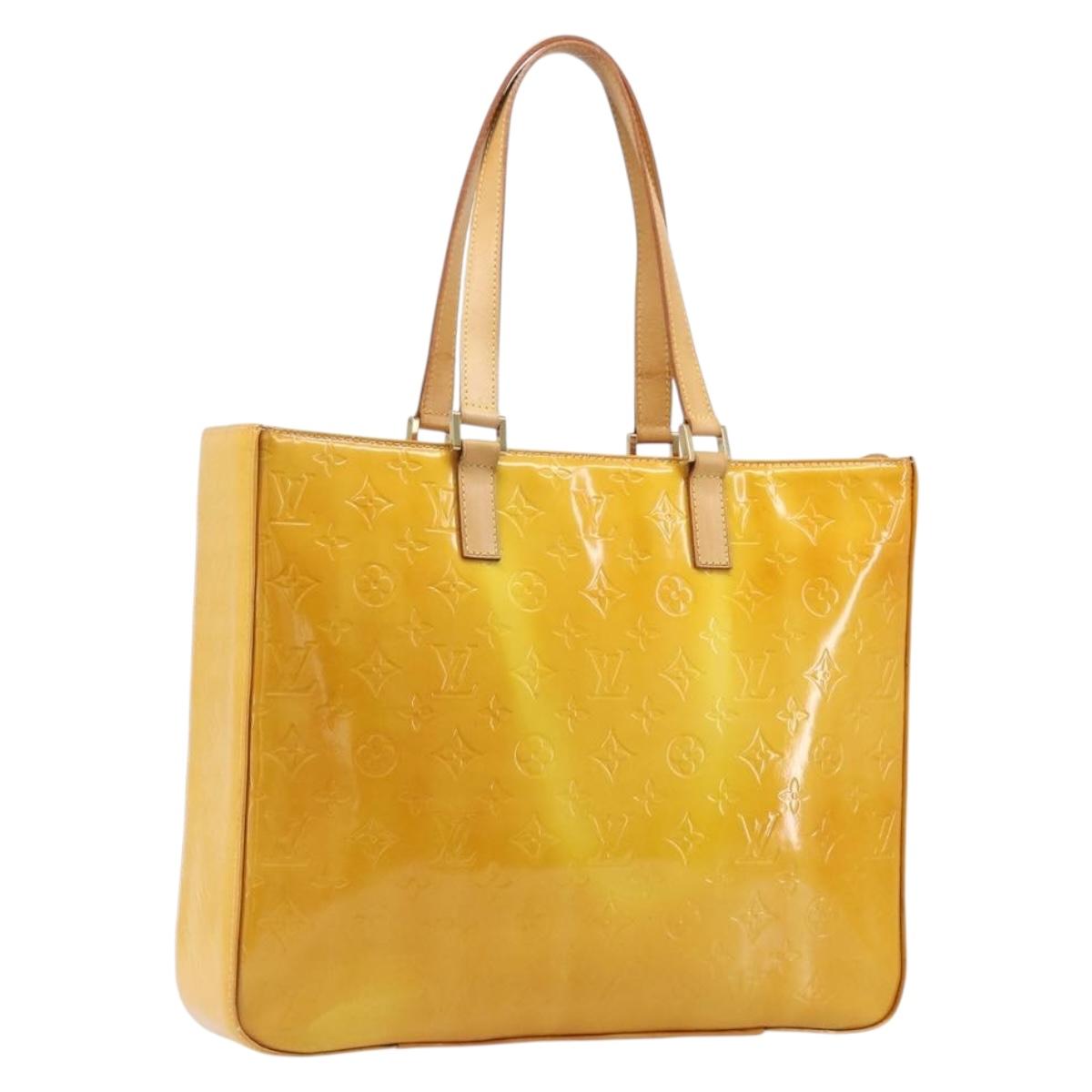 LOUIS VUITTON Monogram Vernis Columbus Tote Bag Lime Yellow M91047 Auth gh2358