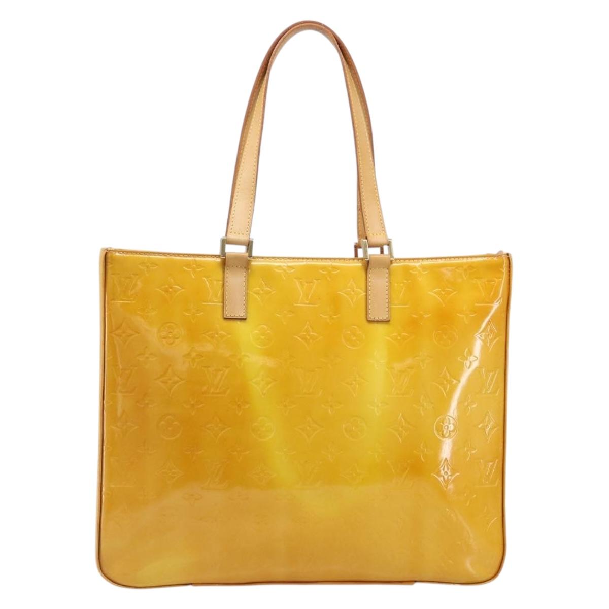 LOUIS VUITTON Monogram Vernis Columbus Tote Bag Lime Yellow M91047 Auth gh2358