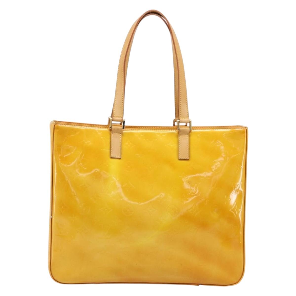 LOUIS VUITTON Monogram Vernis Columbus Tote Bag Lime Yellow M91047 Auth gh2358