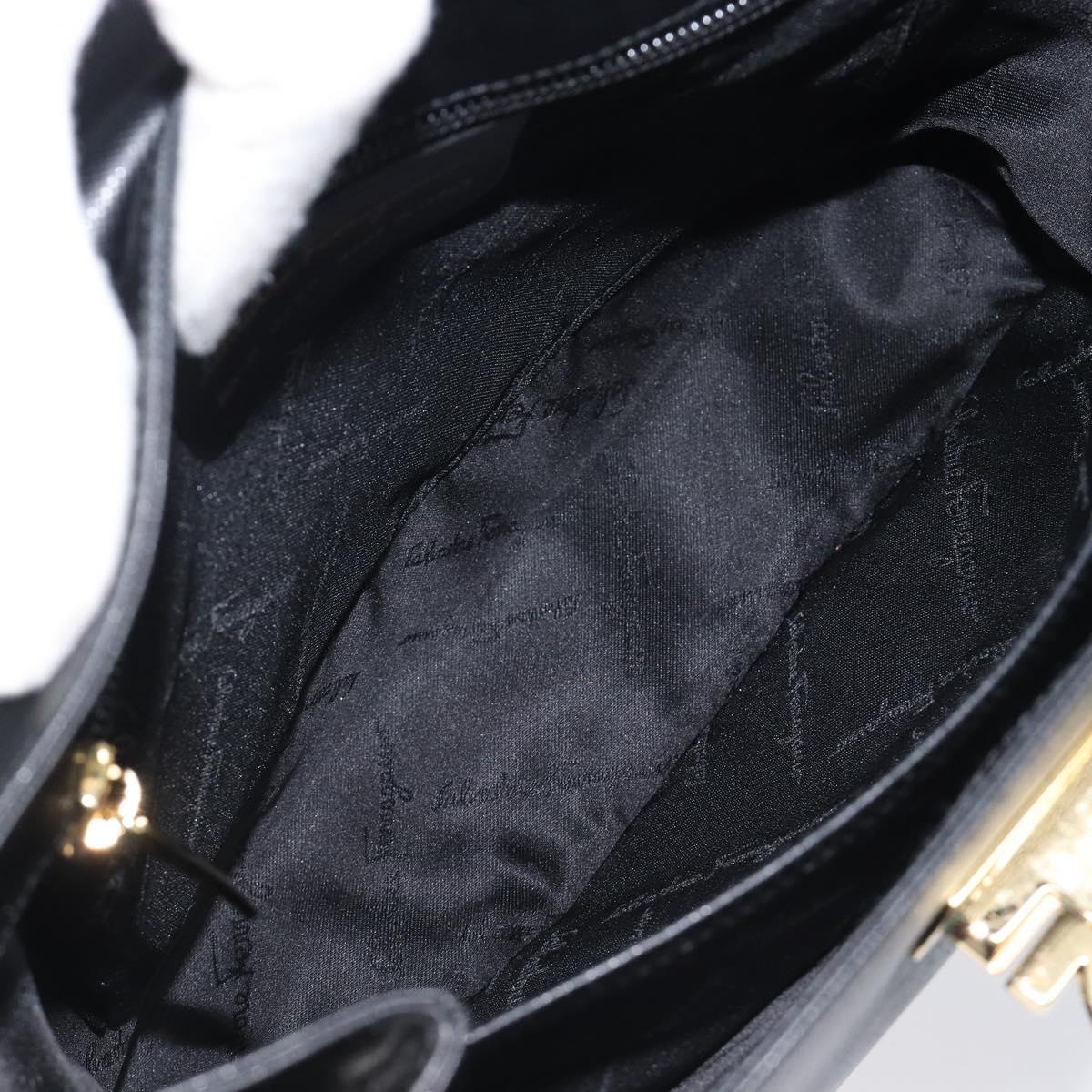 Salvatore Ferragamo Gancini Hand Bag Leather Black Gold Tone Auth gh2360