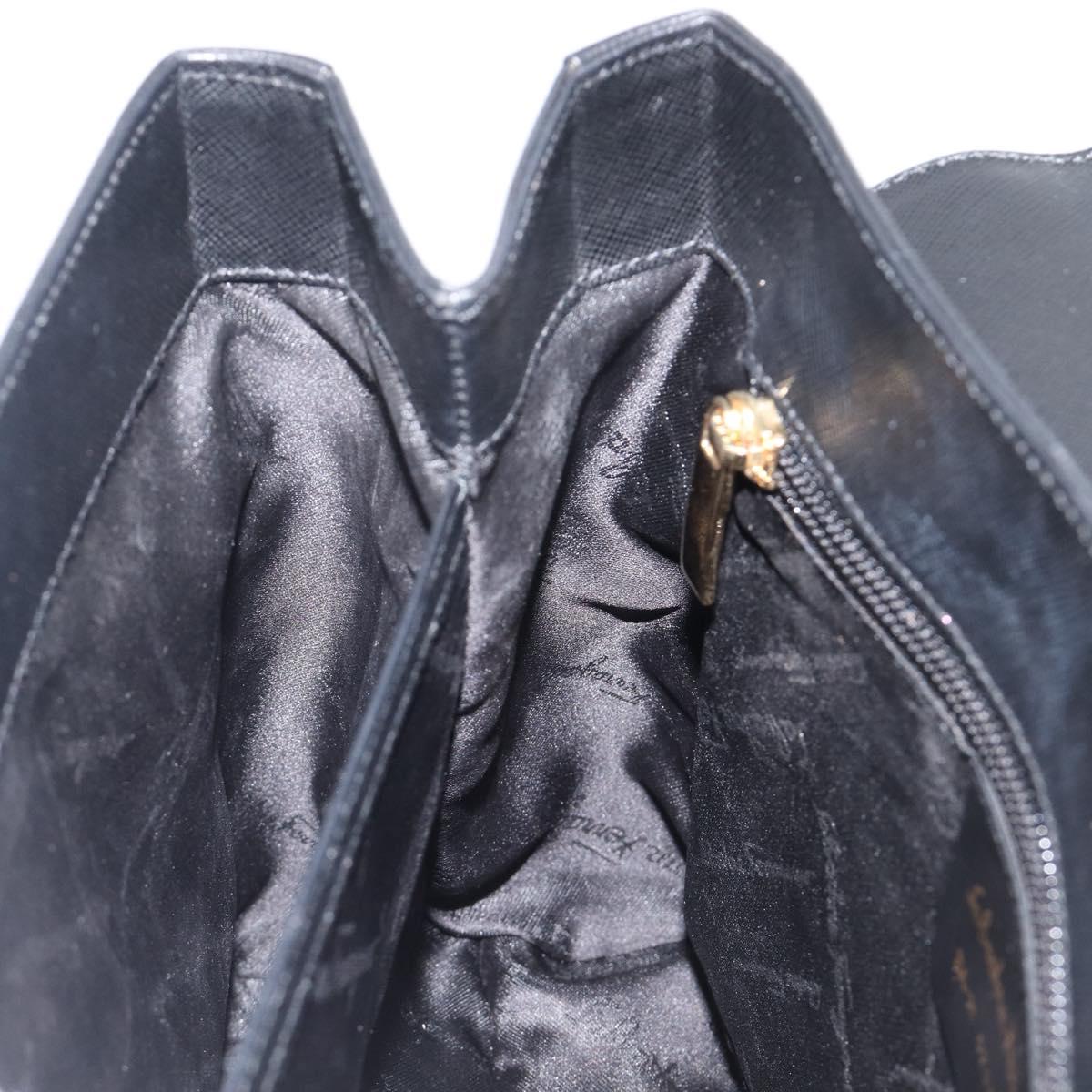 Salvatore Ferragamo Gancini Hand Bag Leather Black Gold Tone Auth gh2360