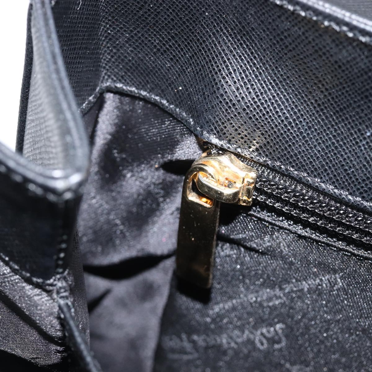 Salvatore Ferragamo Gancini Hand Bag Leather Black Gold Tone Auth gh2360