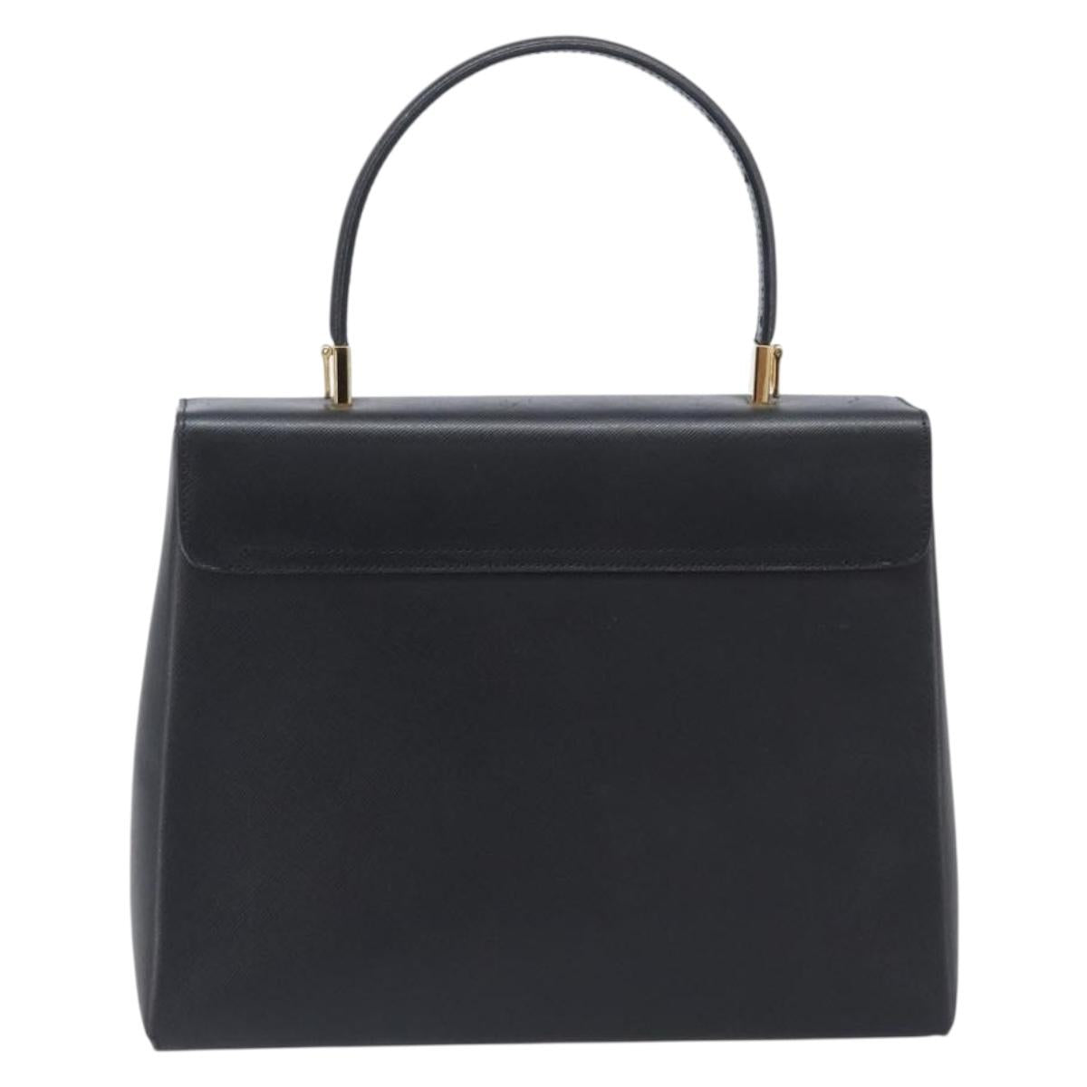Salvatore Ferragamo Gancini Hand Bag Leather Black Gold Tone Auth gh2360