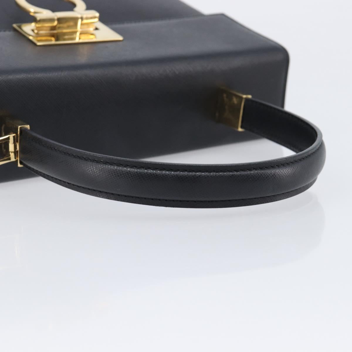 Salvatore Ferragamo Gancini Hand Bag Leather Black Gold Tone Auth gh2360