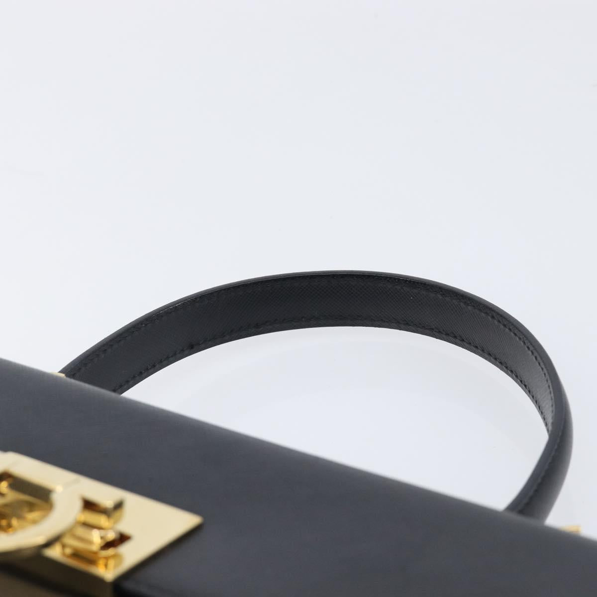 Salvatore Ferragamo Gancini Hand Bag Leather Black Gold Tone Auth gh2360