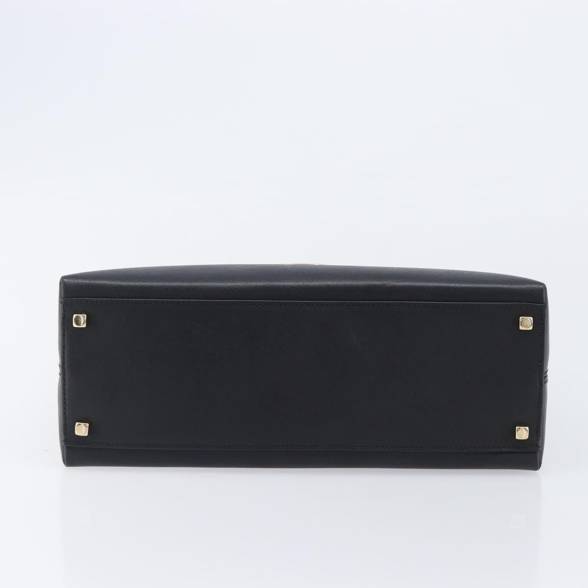 Salvatore Ferragamo Gancini Hand Bag Leather Black Gold Tone Auth gh2360