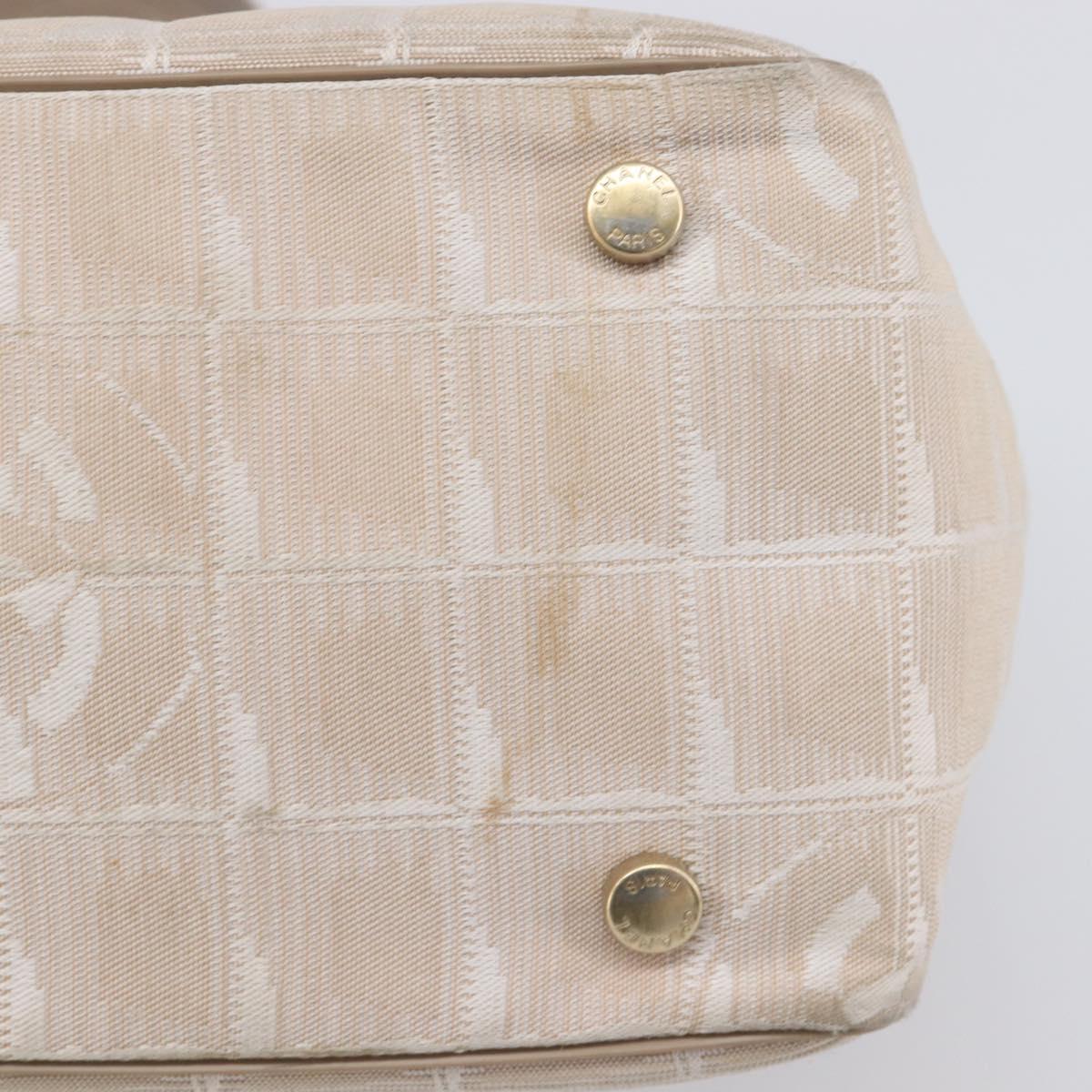 CHANEL New Travel Line Tote Bag Canvas Beige Gold Tone CC Auth gh2368
