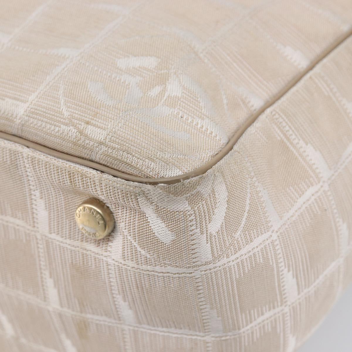 CHANEL New Travel Line Tote Bag Canvas Beige Gold Tone CC Auth gh2368