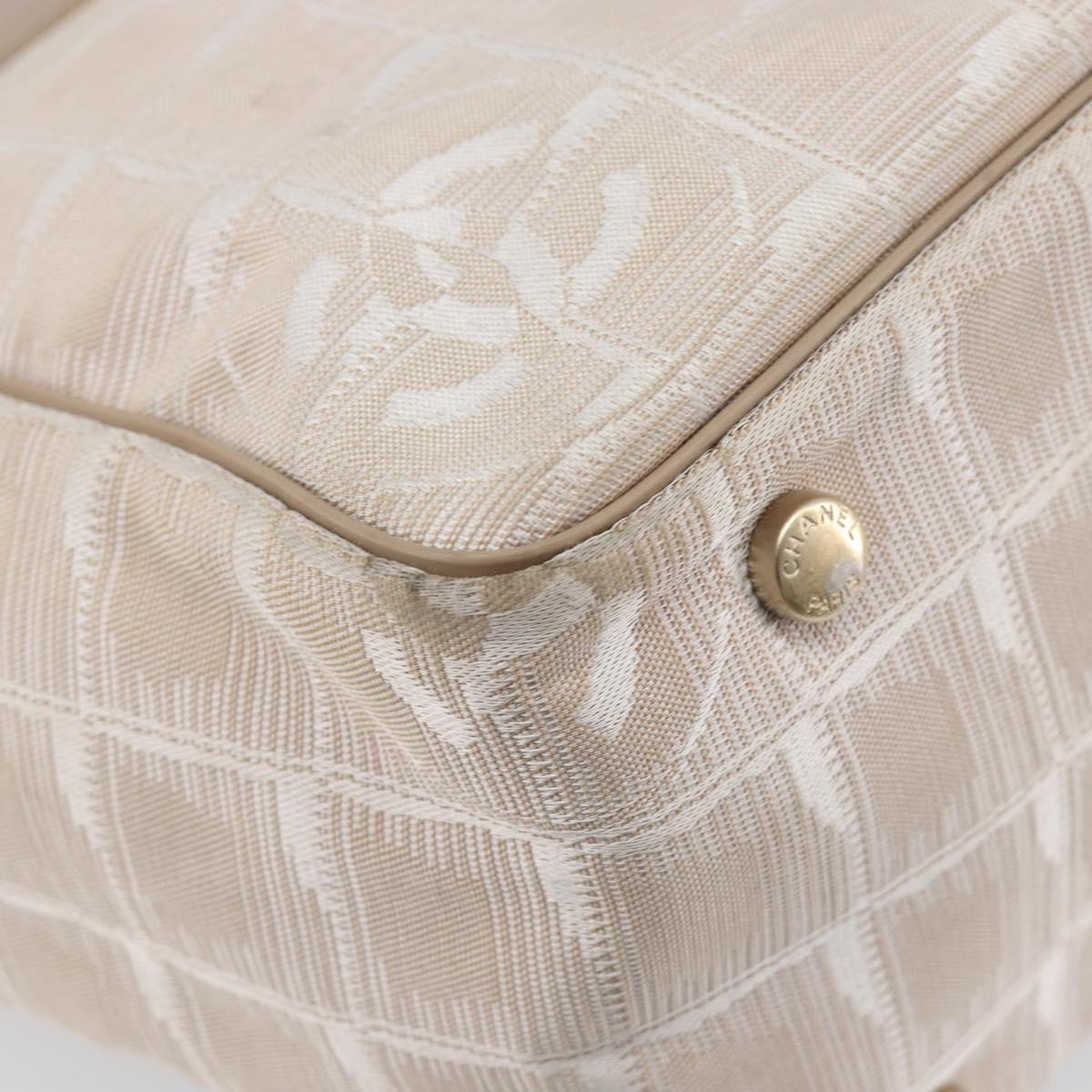 CHANEL New Travel Line Tote Bag Canvas Beige Gold Tone CC Auth gh2368