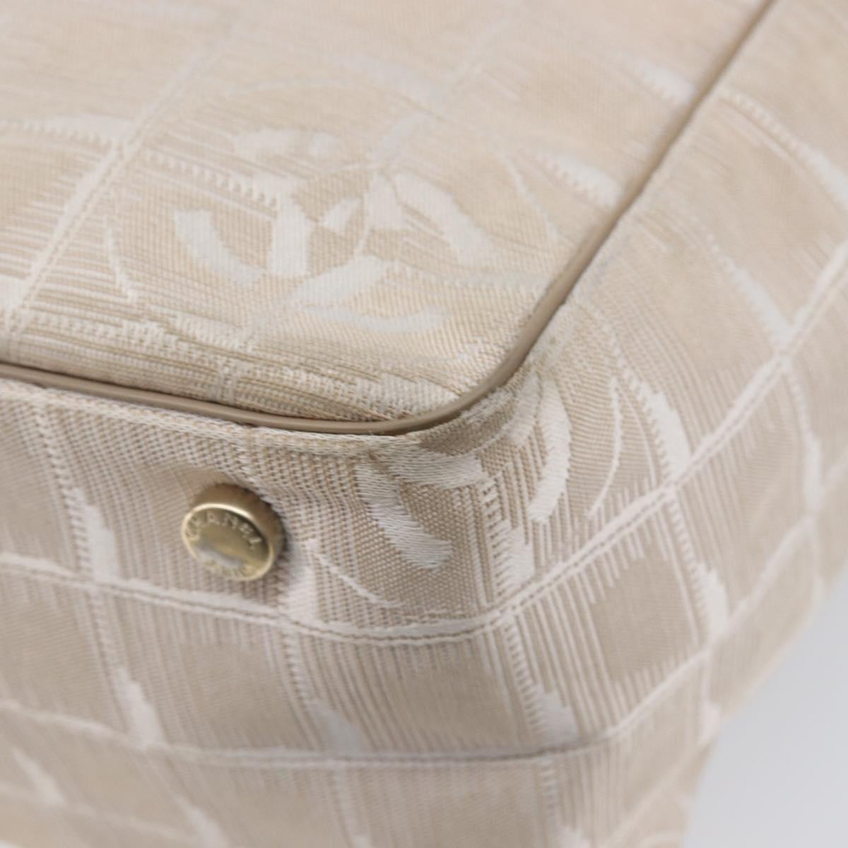 CHANEL New Travel Line Tote Bag Canvas Beige Gold Tone CC Auth gh2368