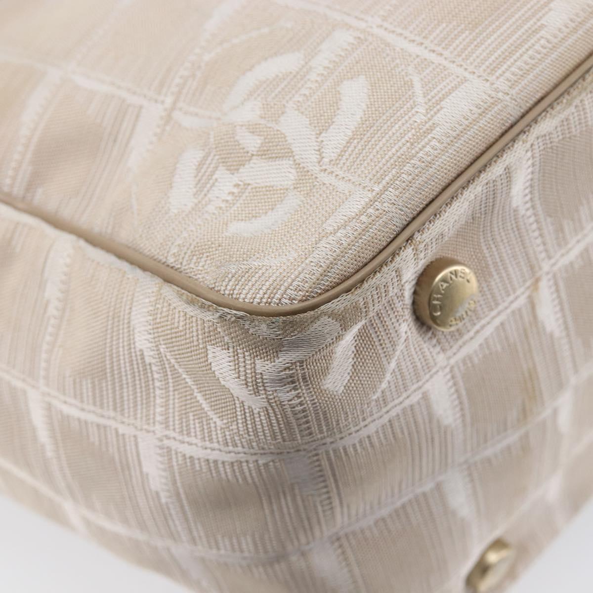 CHANEL New Travel Line Tote Bag Canvas Beige Gold Tone CC Auth gh2368