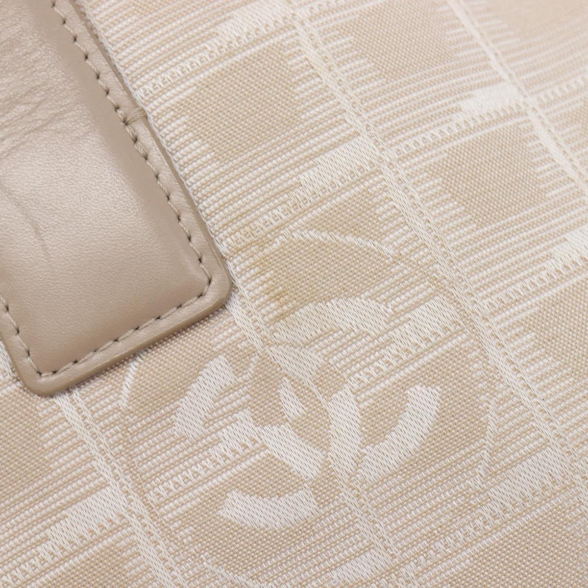 CHANEL New Travel Line Tote Bag Canvas Beige Gold Tone CC Auth gh2368