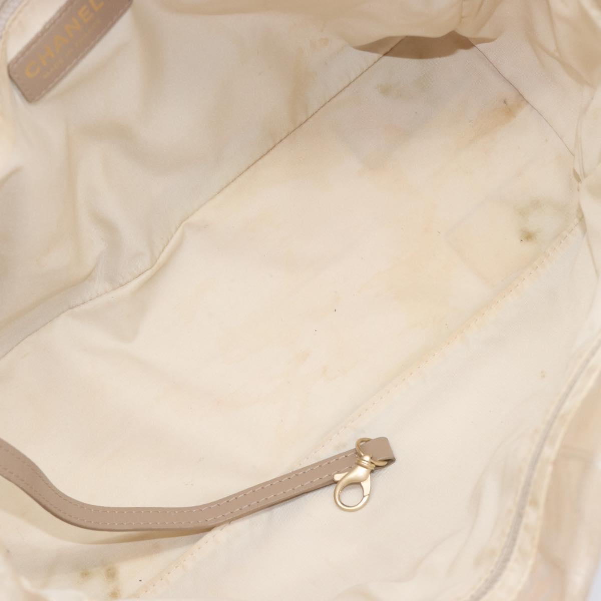 CHANEL New Travel Line Tote Bag Canvas Beige Gold Tone CC Auth gh2368