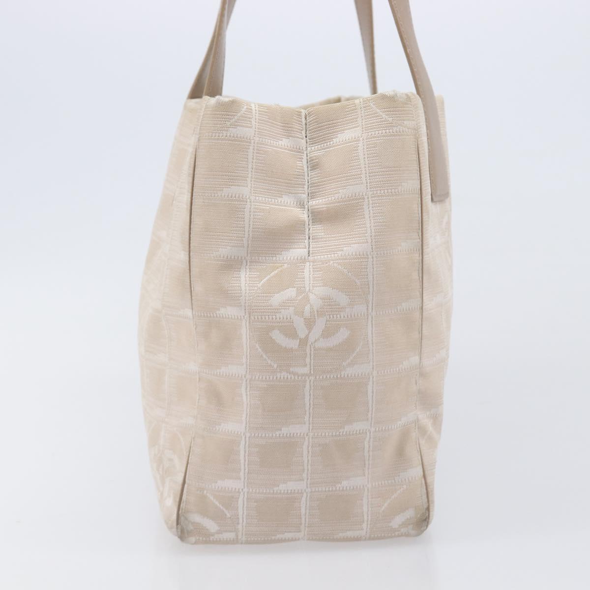 CHANEL New Travel Line Tote Bag Canvas Beige Gold Tone CC Auth gh2368