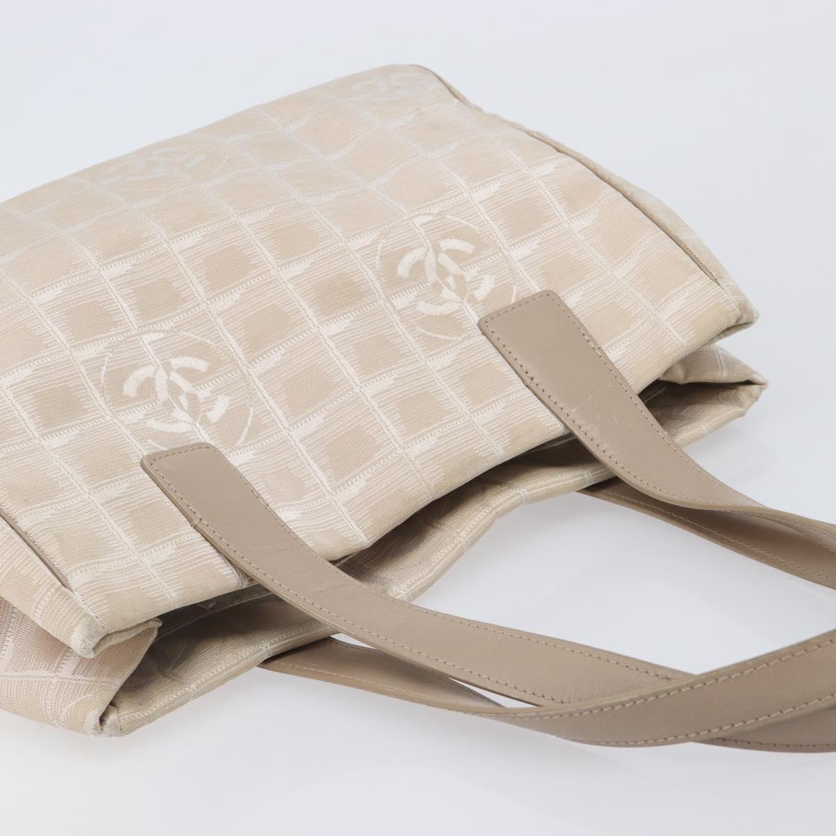 CHANEL New Travel Line Tote Bag Canvas Beige Gold Tone CC Auth gh2368