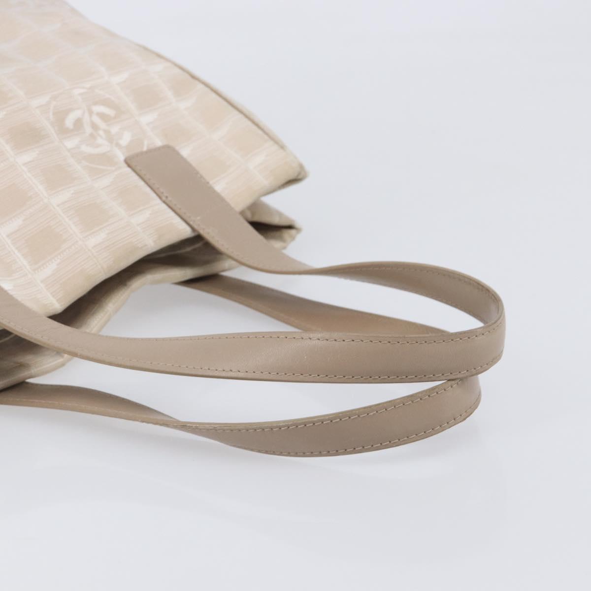 CHANEL New Travel Line Tote Bag Canvas Beige Gold Tone CC Auth gh2368