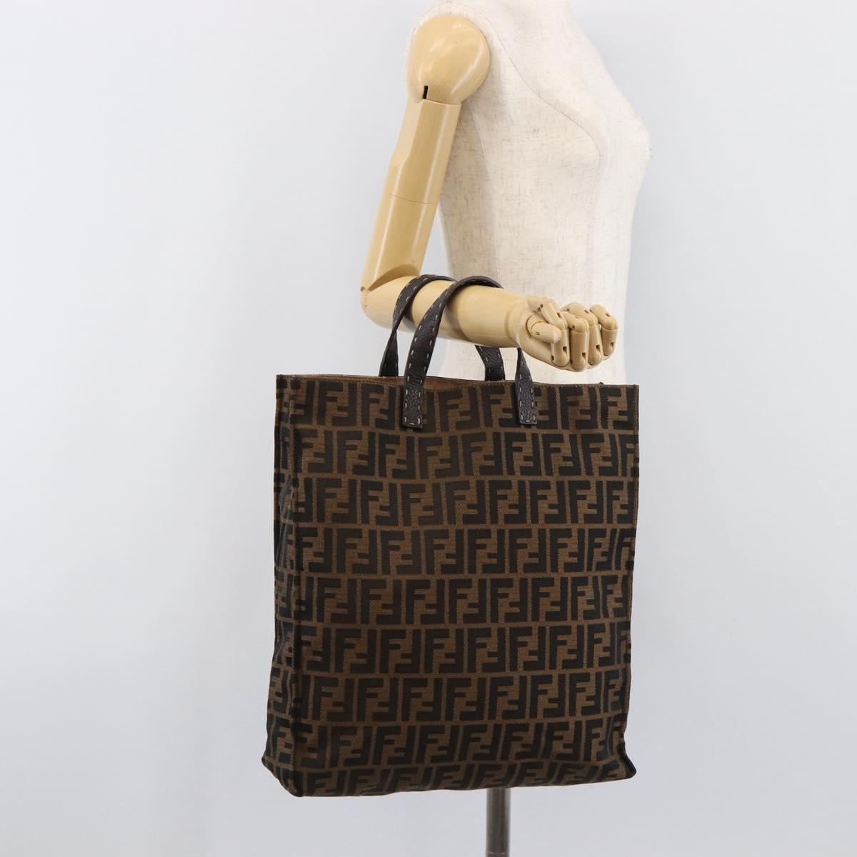 FENDI Zucca Canvas Hand Bag Black 8BH173 Auth gh2369